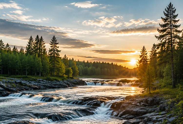 En älv i solnedgången