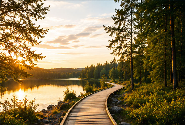 En trallgång längs en sjö